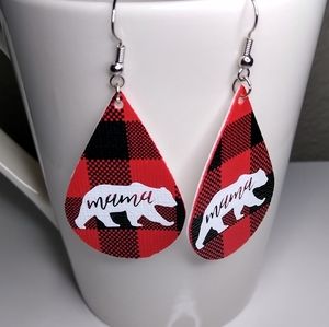 Buffalo plaid mama bear earrings